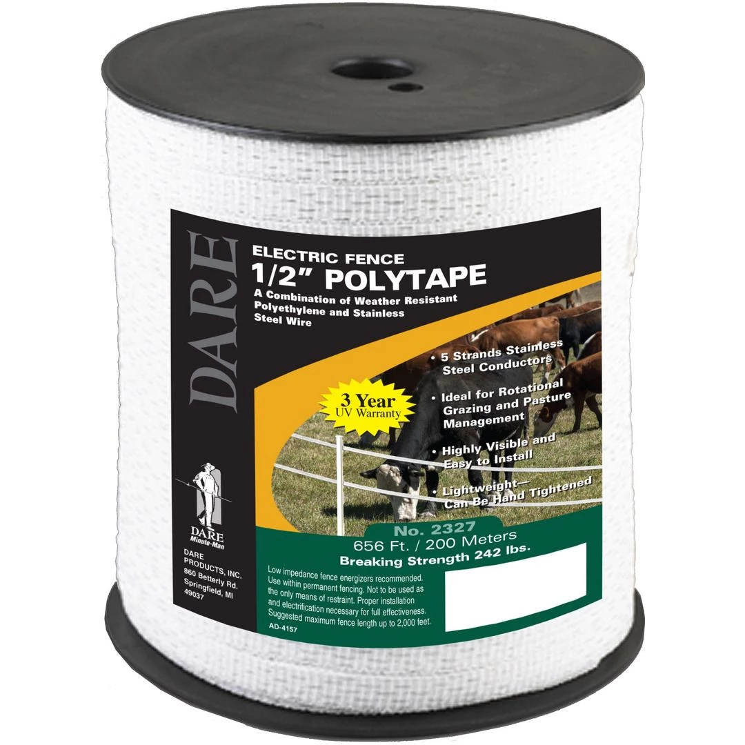 Dare Electric Fence 1/2 IN Polytape, 656 FT, 2327 1 Dare Electric Fence 1/2 IN Polytape, 656 FT, 2327
