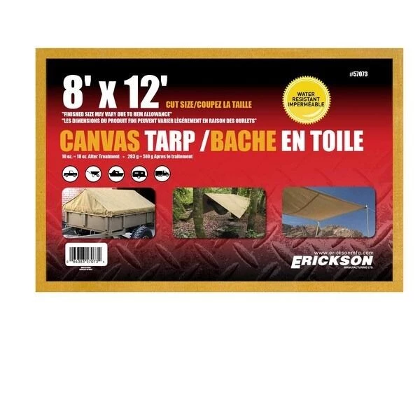 Erickson Canvas Tarp, 57073, 8 FT x 12 FT 1 Erickson Canvas Tarp, 57073, 8 FT x 12 FT