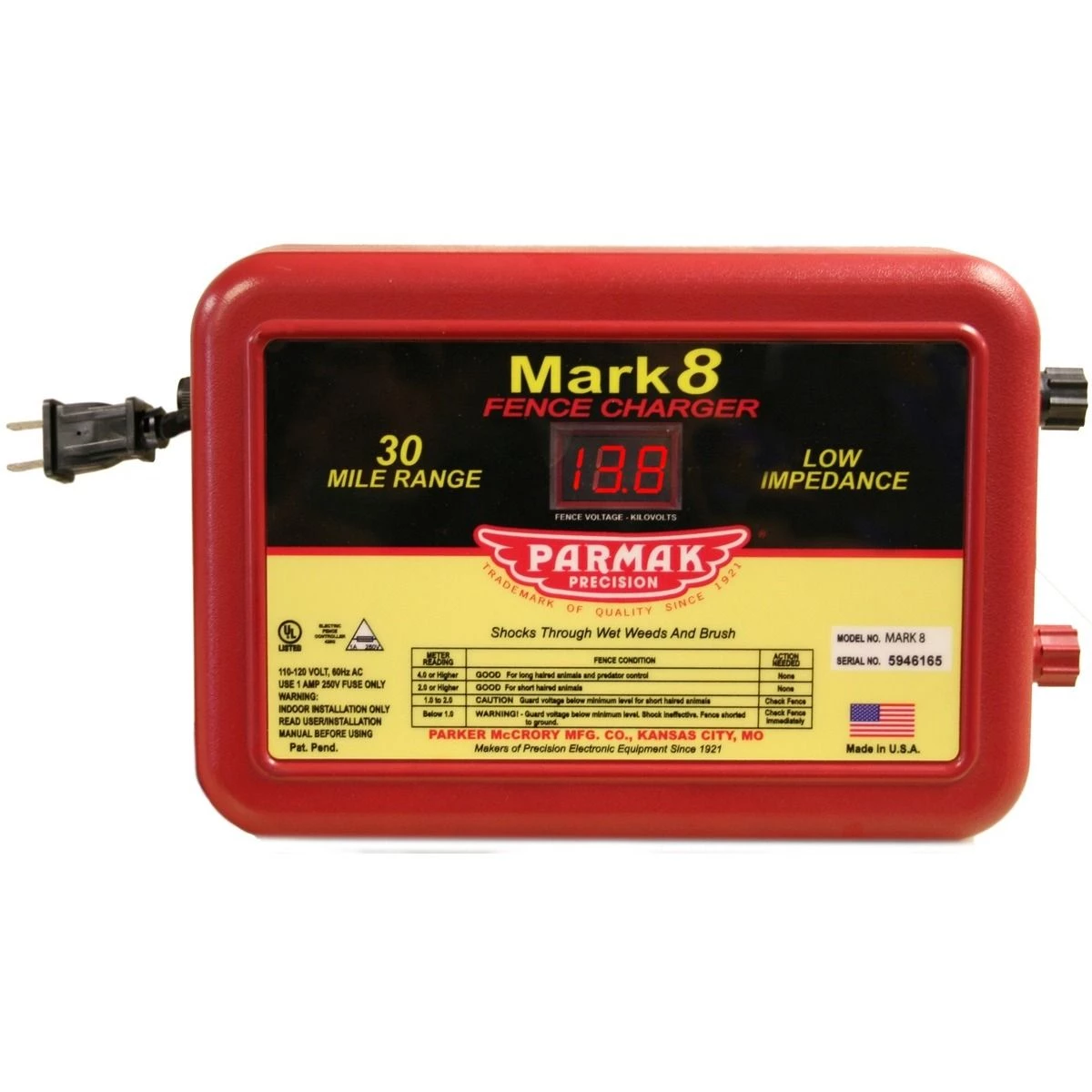 Parmak AC Operation Fence Charger, 110-120 volt, MARK 8 1 Parmak AC Operation Fence Charger, 110-120 volt, MARK 8