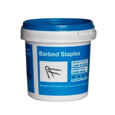 Bekaert Barbed Fence Staple, 8 Gauge, 1.7 IN Bezinal Coated, 8 LB Bucket, 658132 1 Bekaert Barbed Fence Staple, 8 Gauge, 1.7 IN Bezinal Coated, 8 LB Bucket, 658132